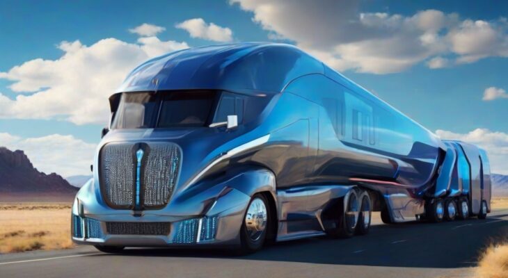 A futuristic truck cruising down the highway