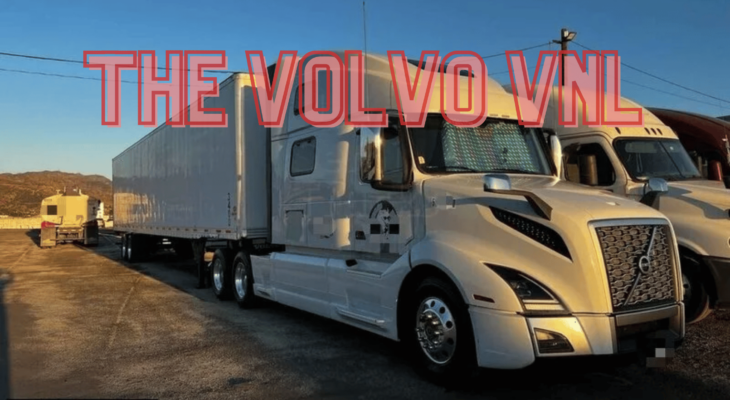A white Volvo VNL 860 photo with a text THE VOLVO VNL
